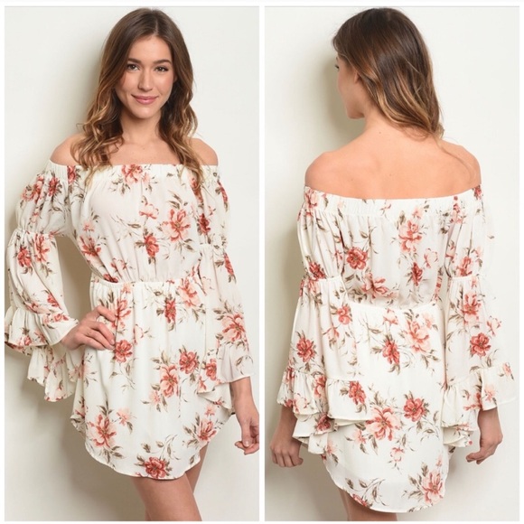 Off Shoulder Floral Dress Sizes L & M - Picture 2 of 4